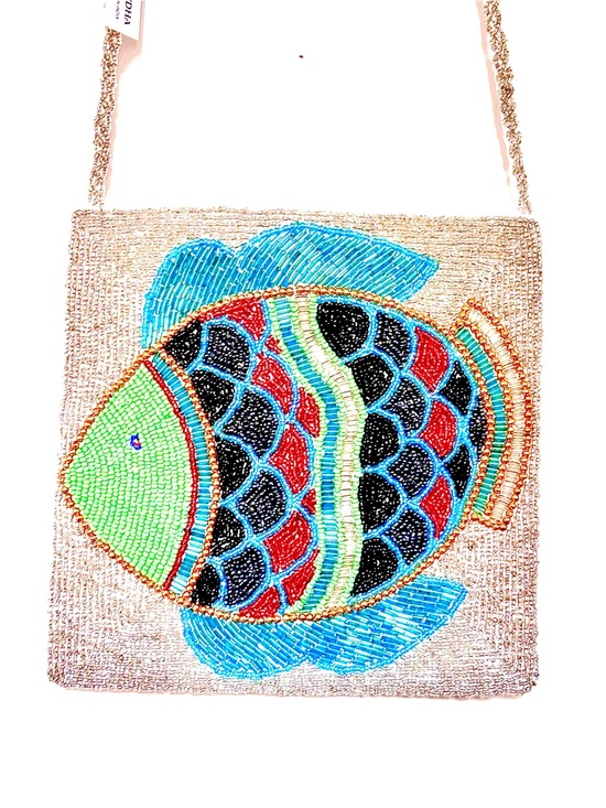 Handbags - VINTAGE SUDHA of India Beaded
Fish Crossbody Shoulder Bag/Purse